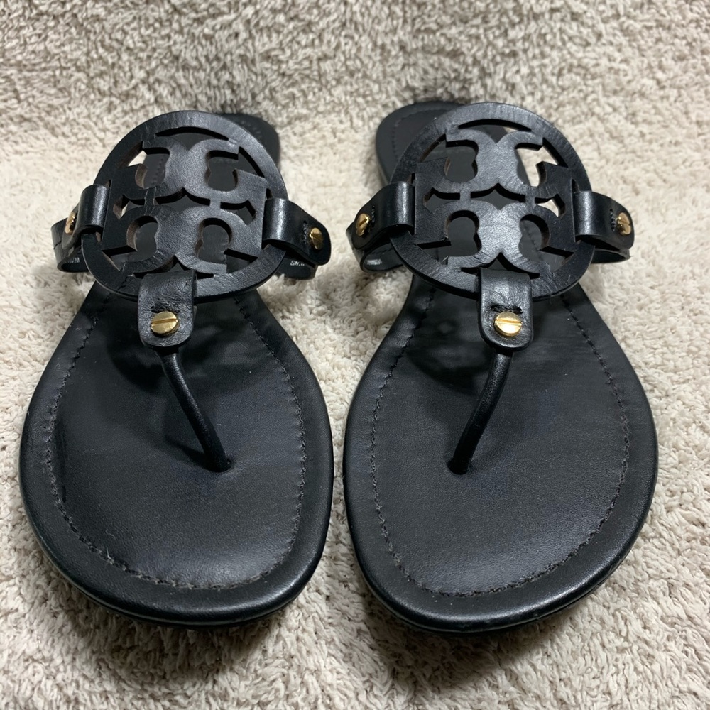 Tory Burch Black Leather Sandals - Picture 1 of 10